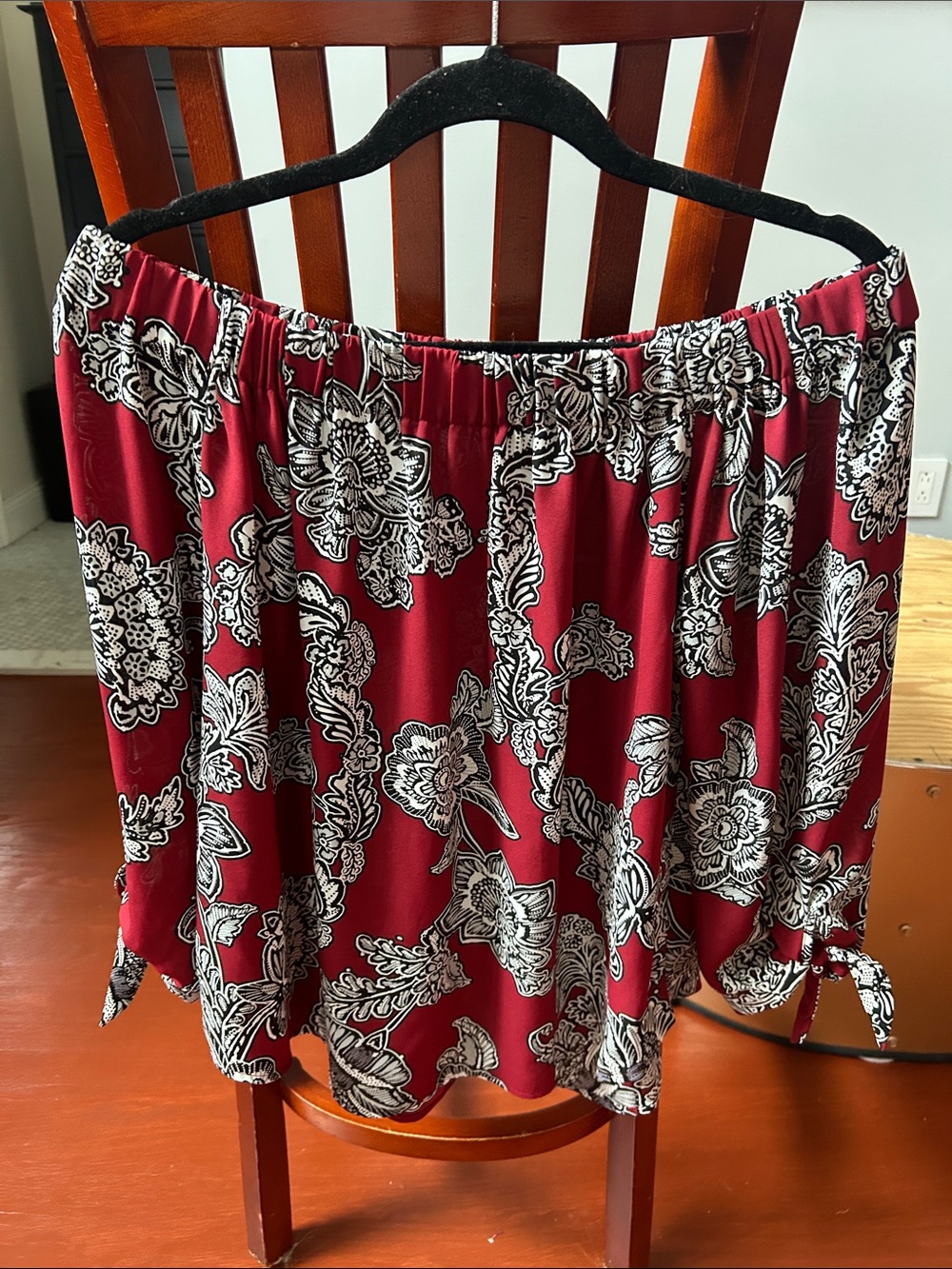Express Burgundy Off-Shoulder Floral Blouse